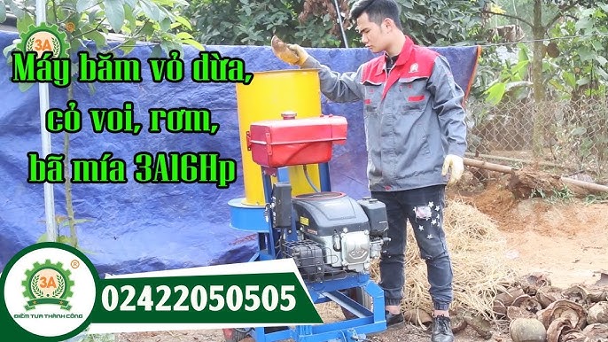 Máy băm nghiền xơ dừa, rơm, bã mía kiểu ống tròn 3A16Hp